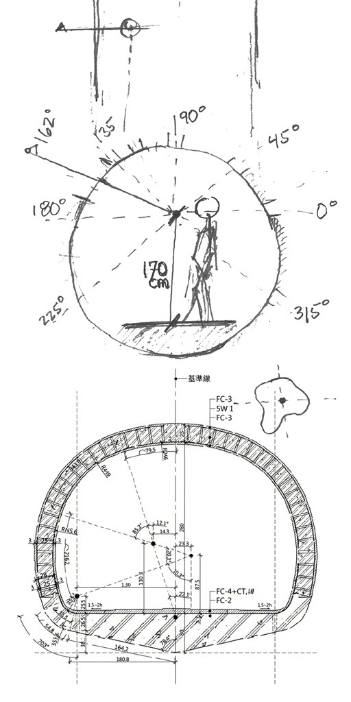 Crouching Dragon — sectional drawing with scale and dimensions