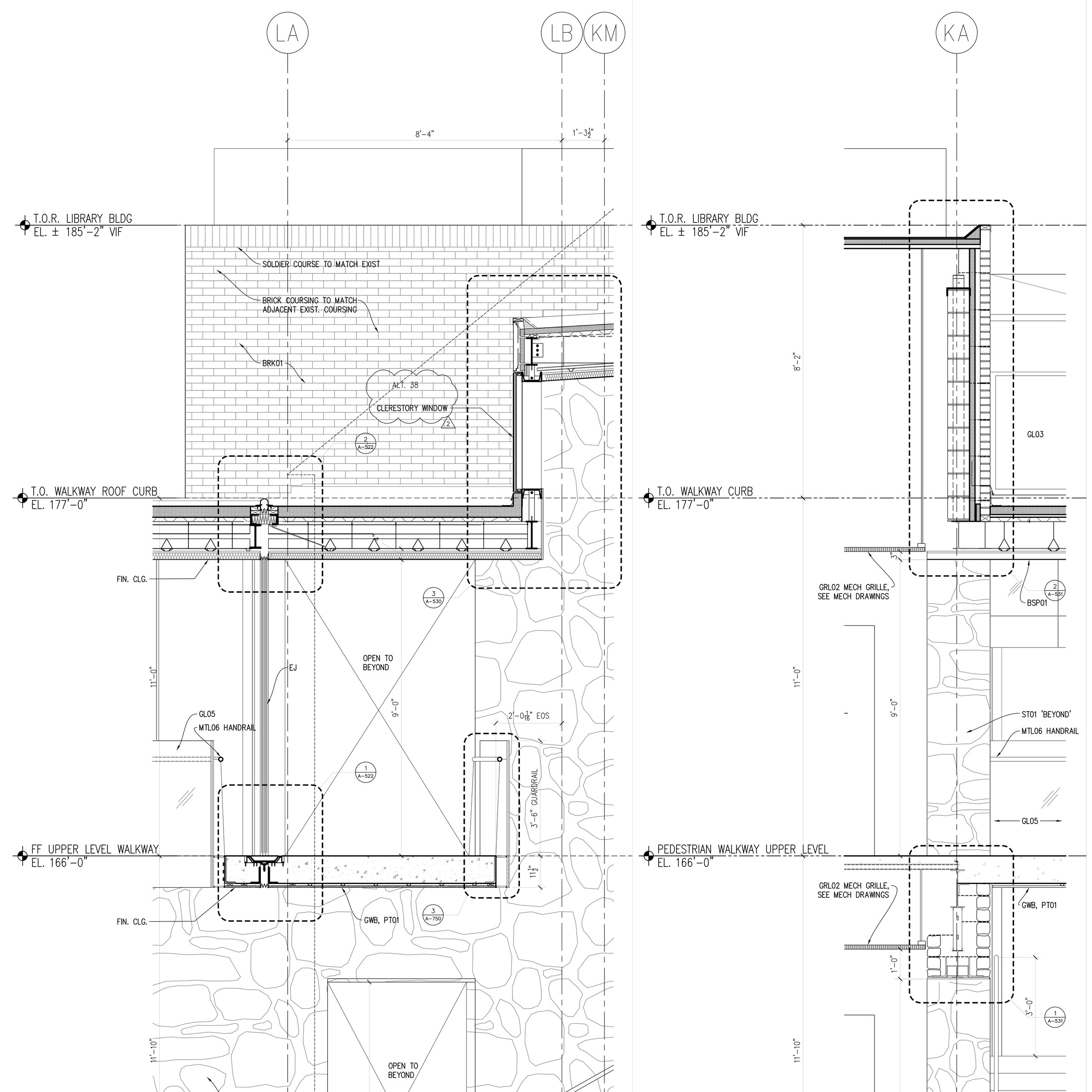Legacy AutoCAD wall connection detail with waterproofing and fireproofing layers