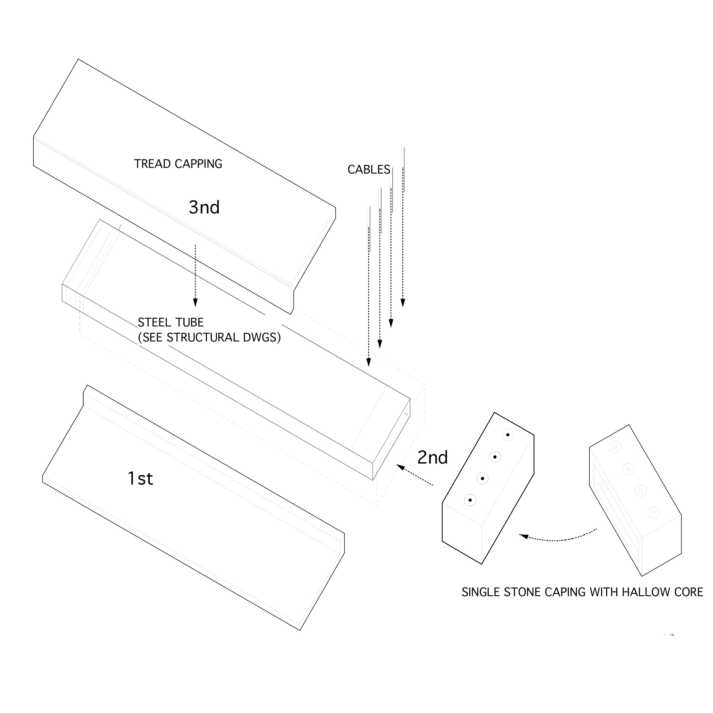 Legacy AutoCAD axonometric stair drawing with labeled components