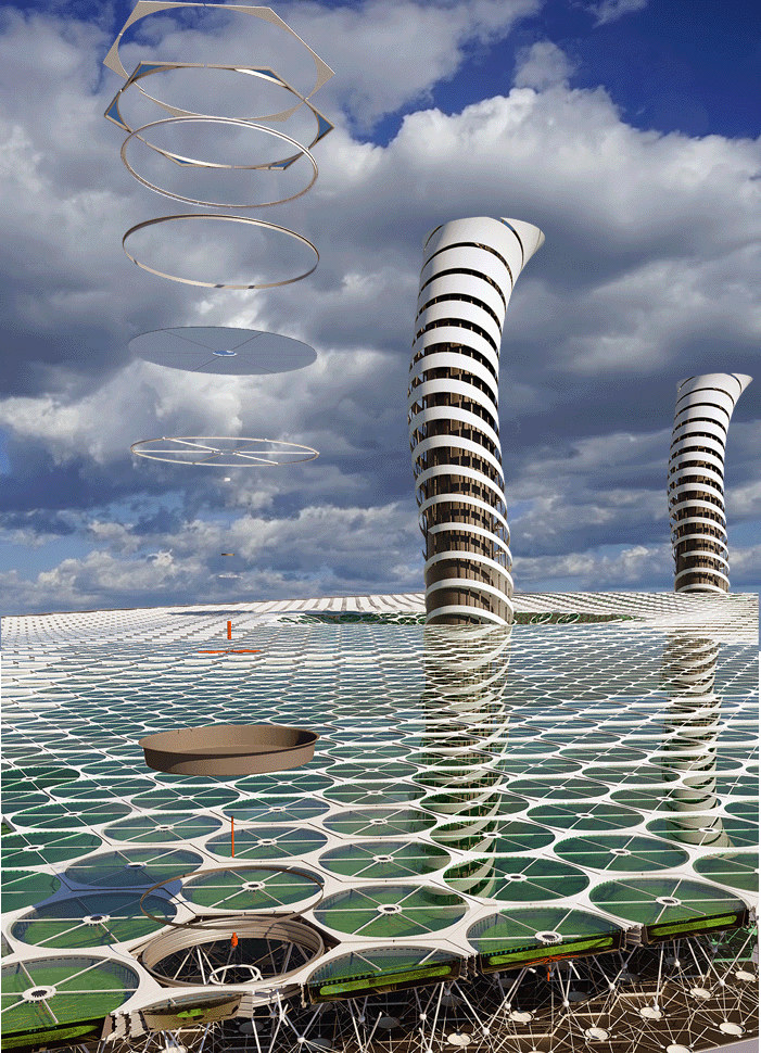 Parametric towers and floating rings over a green lattice landscape