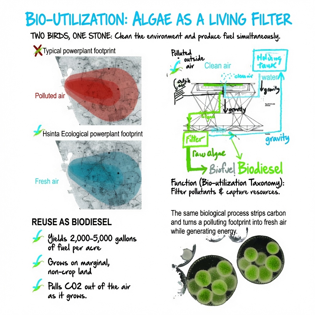 Bio-utilization: algae as a living filter — clean air and biofuel
